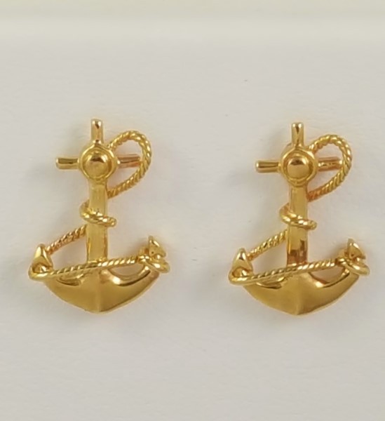 Fouled Anchor Post Earrings 14kt Yellow Gold 1/2 inch