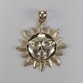 Radiant Sun Face Pendant 14kt Yellow Gold 1-1/4 Inch