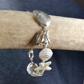 Conch Clam Starfish Sand Dollar & Scallop Bracelet Sterling Silver sizes 7-8 inch