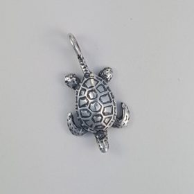 Sea Turtle Pendant Antiqued Sterling Silver 1 inch
