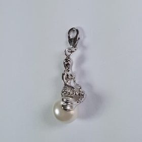 Mermaid on Pearl Pendant/charm Sterling Silver 1-1/2 inch w lobster clasp