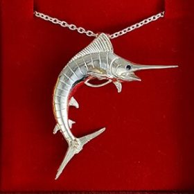 Marlin Pendant Sterling Silver with Sapphire eye 2 inch