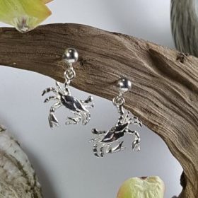 Dangling Crab Ball Post Earrings Sterling Silver 1/2 inch