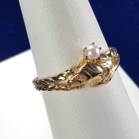 Oyster Ring with 3mm Cultured Pearl 14kt Yellow Gold Sizes 6-8
