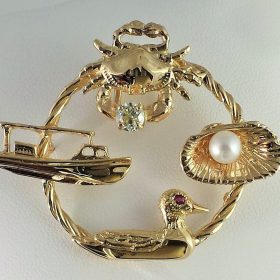 Chesapeake Oracle Pendant/Slide 14kt Yellow Gold .10ct SI2 G-H Diamond Ruby Eye 3mm Cultured Pearl 2-1/4 inch
