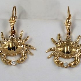 Bailey Crab Earrings with Leverbacks 14kt Yellow Gold w .10ct tw Diamond 1 inch