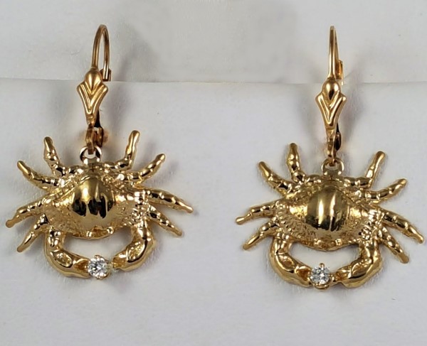 Bailey Crab Earrings with Leverbacks 14kt Yellow Gold w .10ct tw Diamond 1 inch