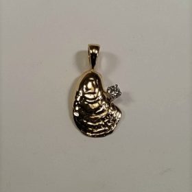 1/2 Shell Oyster Pendant w .10ct Diamond 14kt Yellow Gold 1 inch