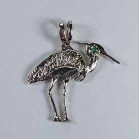 Fishing Heron Pendant Sterling Silver with Gemstone Eye