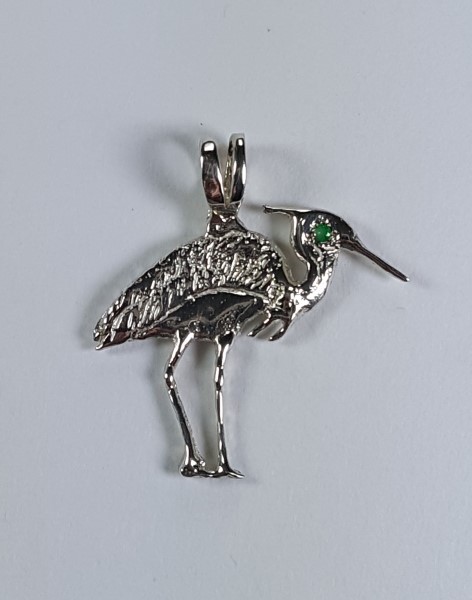 Fishing Heron Pendant Sterling Silver with Gemstone Eye