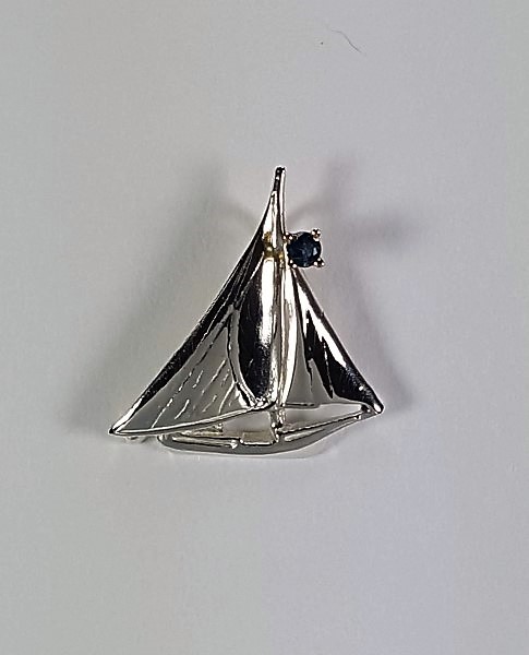 Chesapeake Skipjack Pendant Sterling Silver w Blue Saphire 1-1/4 inch