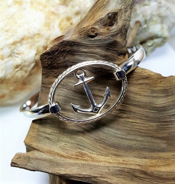 Anchor Swap Top with rope oval, Sterling silver for swap top bangle