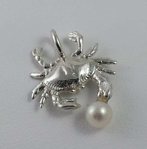 Bailey Crab Pendant Sterling Silver with 6mm Cultured Pearl 1-1/4 inch
