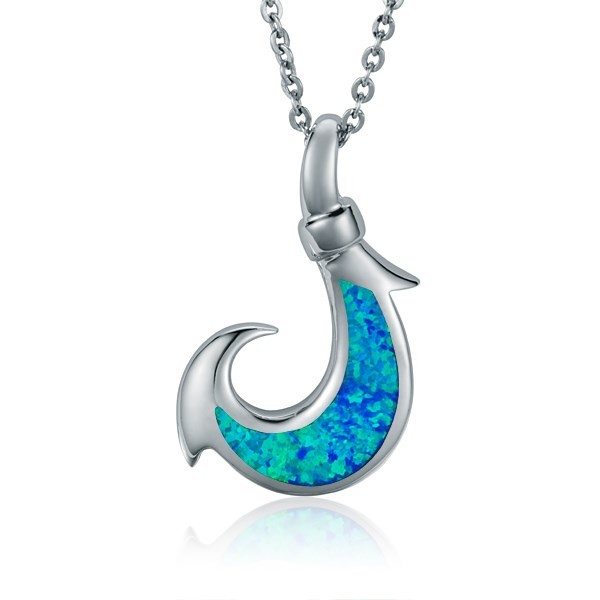 Fish Hook Pendant, blue imlay opal, Sterling Silver w/chain
