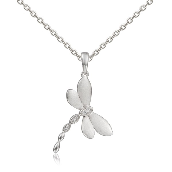 Dragonfly Pendant , Crystal stones, Satinfinish, w/chain 22mm Sterling Silver