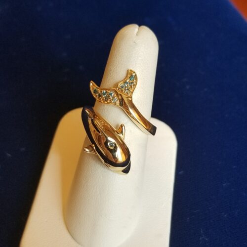 Relatie Alternatief woonadres Dolphin Ring 14kt Yellow Gold Blue diamonds - Chesapeakejewelers