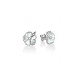 Hibiscus Flower with white mother of pearl inlay sterling silver stud earrings