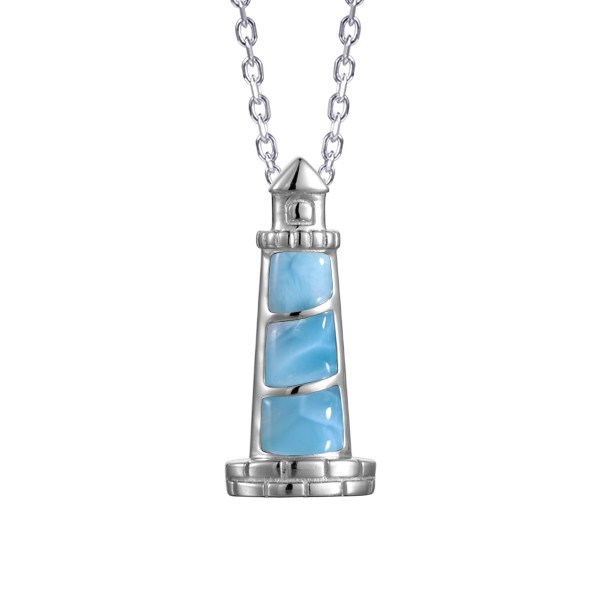 Lighthouse standing alone , Larimar stone, w/chain Sterling Silver 27mm