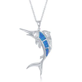 Blue Marlin Pendant with inlay blue opal Sterling Silver