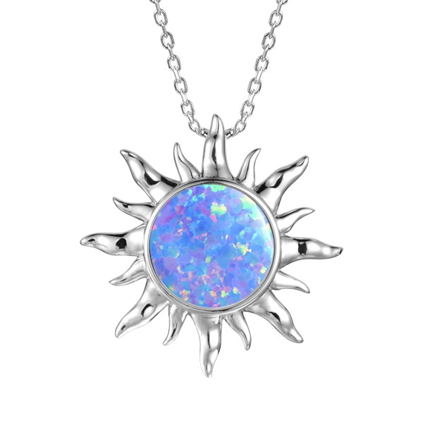 Sun Pendant with Fire Opal and Crystals, Sterling Silver ,chain