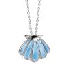 Wide Sunrise shell Pendant Larimar stone, Sterling Silver with chain