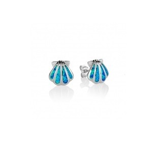 Sunrise shell 3/8th" blue opal inlay sterling silver stud earrings