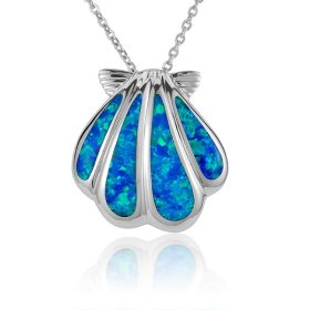 Sunrise shell pendant, Blue Opal inlay, Sterling Silver 1" w/chain