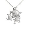 Sterling Silver Turtle Family of three with crystals , w/ chain