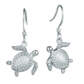 Turtle Earring Wires with pave' crystals Sterling Silver