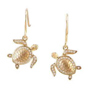 Turtle Earring Wires with pave' crystal Sterling Silver with Yellow Gold plate