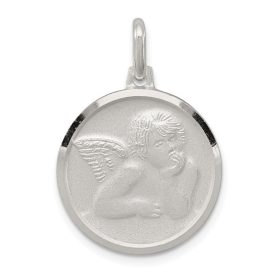 Angel Round with a satin Finish 26mm Sterling Silver Pendant