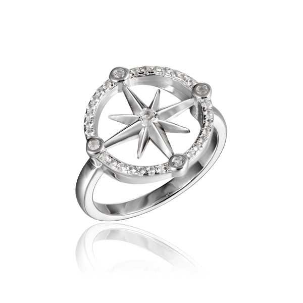 Compass Ring with Crystals high polished