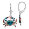 Crabs Hand Enameled Leverback dangles Sterling Silver
