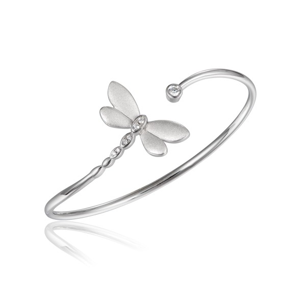 Dragonfly with a Satin Finish, Crystals and Sterling Silver Cuff Bracelet