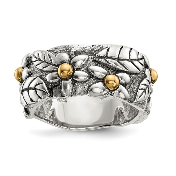 Flower & Leaf Ring with 14KY berries & Sterling Silver