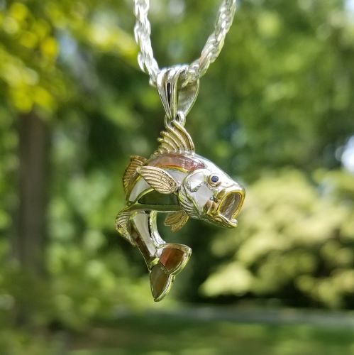 Fish Necklace Jumping Bass Fish Pendant Sterling Silver Fish Charm