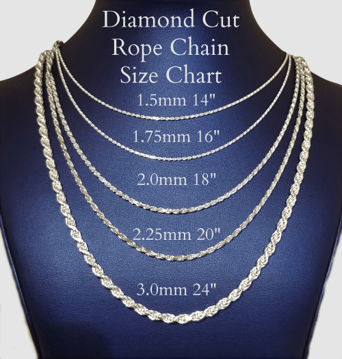 Gold Diamond Cut Rope Chain Choice of Thickness & Length