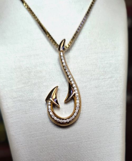 Fish Hook Pendant 14k Gold with Diamonds - Chesapeakejewelers