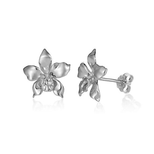 Elegant silver floral stud earrings with a polished finish.