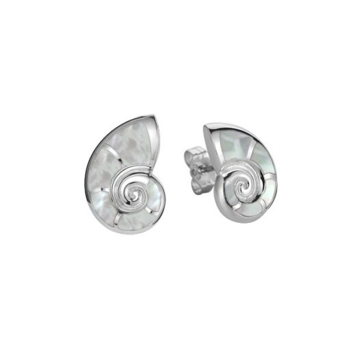 Pair of clear, spiral-shaped earrings with a glossy finish.