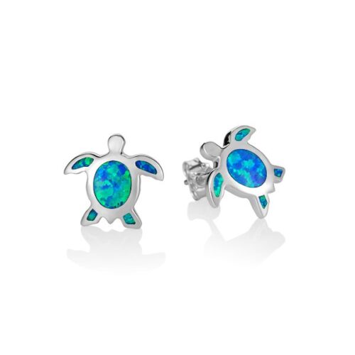 Elegant turtle-shaped earrings with blue and green accents.