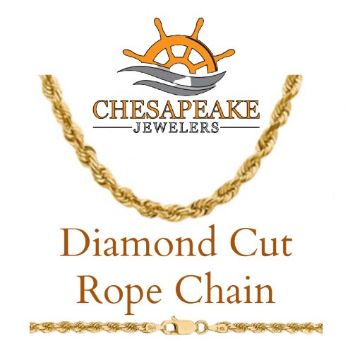 Elegant gold diamond cut rope chain from Chesapeake Jewelers.