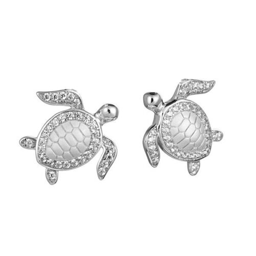 Elegant silver turtle-shaped earrings with intricate detailing.