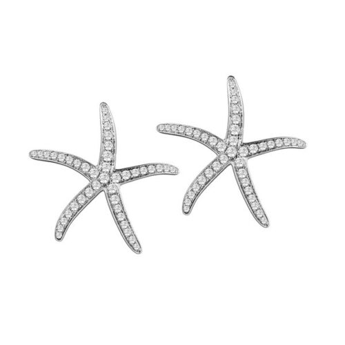 A pair of starfish-shaped earrings with embedded stones.