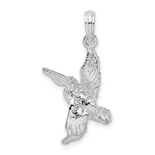 Silver eagle pendant with detailed feathers and outstretched wings.