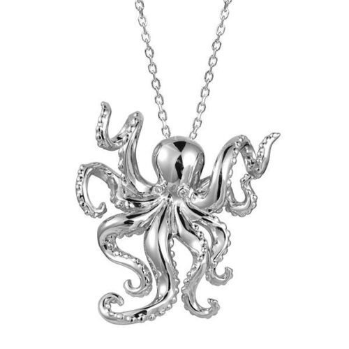 Silver octopus pendant necklace with detailed tentacles.