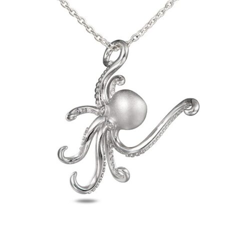 Elegant silver octopus pendant necklace with a pearl.