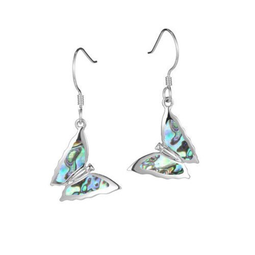 Elegant butterfly-shaped earrings with iridescent abalone shells.