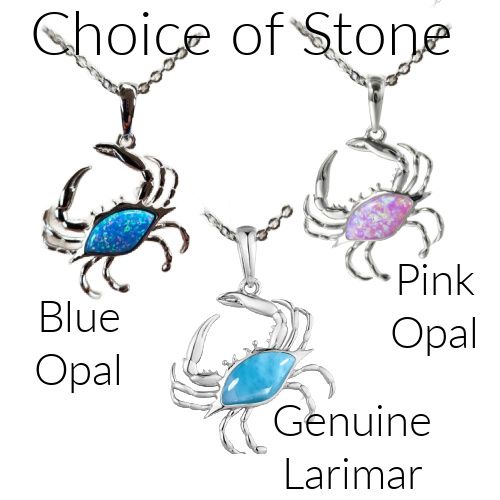 Sterling Silver Crab Pendant with Choice of Stone