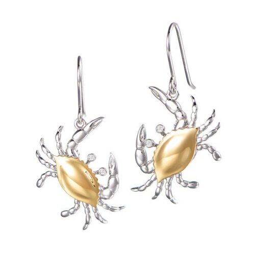 Elegant crab-shaped earrings with gold and silver tones.